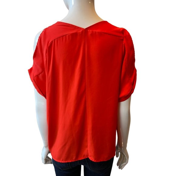Lush Womens Cold Shoulder Blouse Top Short Sleeve V Neck Red Size X Small - Picture 2 of 6